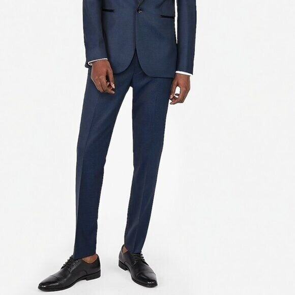 new 38x36 dress pant Extra Slim Navy Dobby Wool Blend Tuxedo Pant Satin Navy Tux - Picture 4 of 7